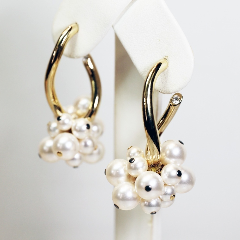 Pearl Earrings ~ Decadent Clustered Pearls in Gold Pierced Setting for the Bride
